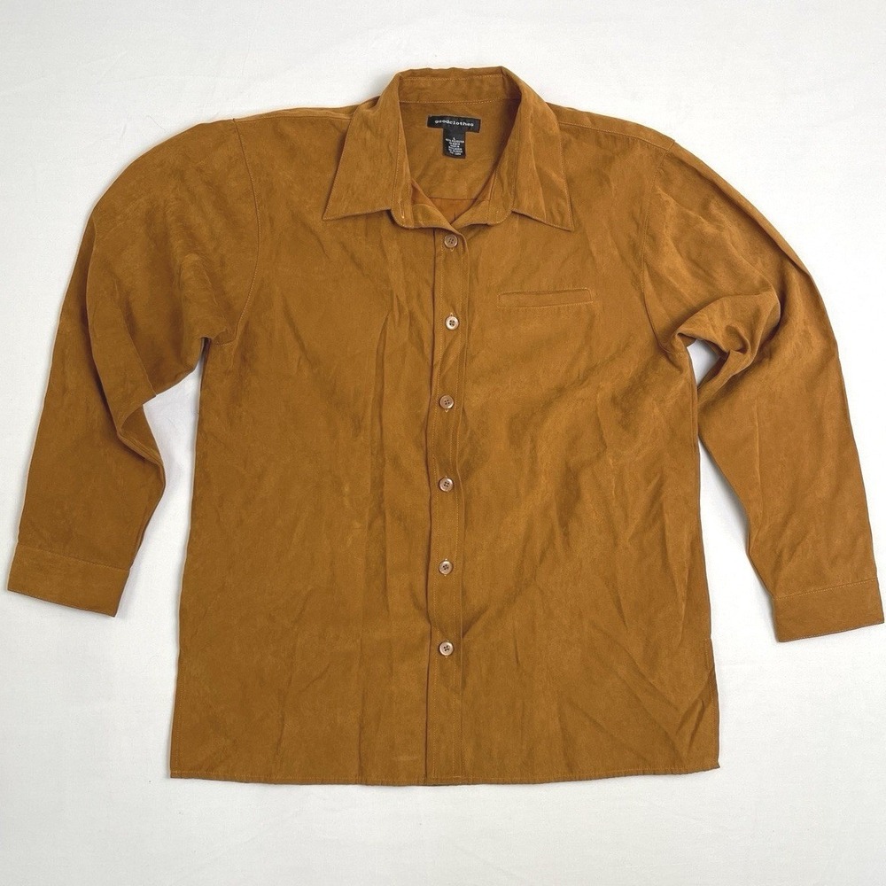 Goodclothes brand Womens Faux Suede Rust Orange Heavy Button Up Long Sleeve L‎